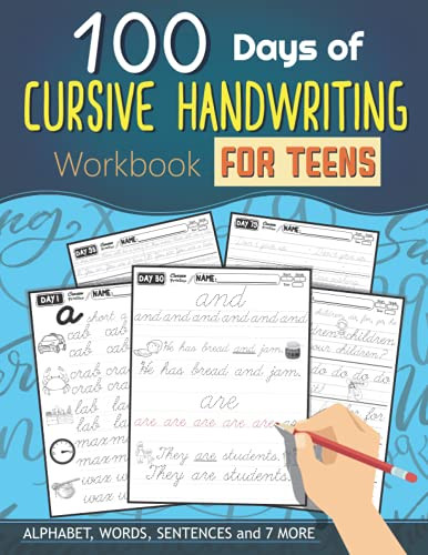  Cursive Handwriting Workbook for Teens: A cursive