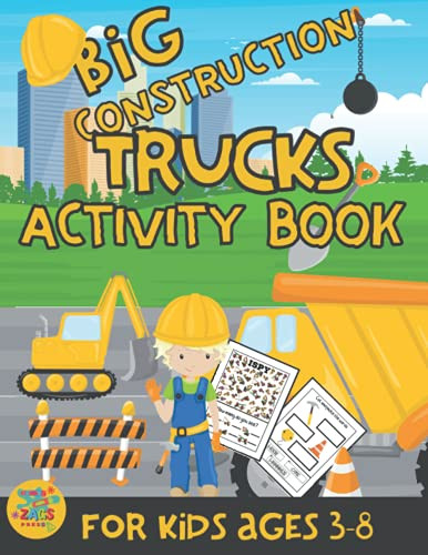 Big Construction Trucks activity book for kids ages 3-8