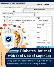 Complete Diabetes Journal with Food & Blood Sugar Log