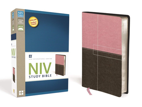 NIV Study Bible Leathersoft Pink/Brown Red Letter Edition