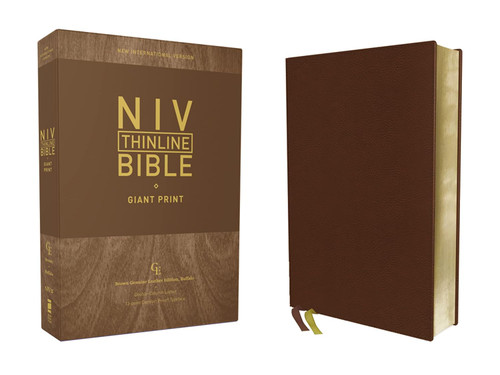 NIV Thinline Bible Giant Print Genuine Leather Buffalo Brown Red
