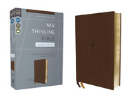 NIV Thinline Bible Large Print Leathersoft Brown Red Letter Comfort