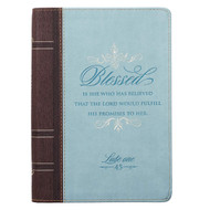 Classic Faux Leather Journal Blessed Is She Luke 1