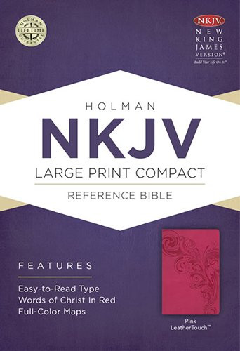 NKJV Large Print Compact Reference Bible Pink LeatherTouch