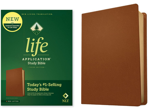 Life Application Study Bible Genuine Leather Brown Red Letter) - NLT