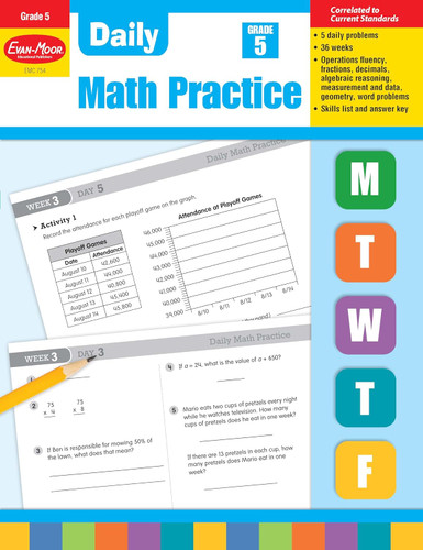 Evan-Moor Daily Math Practice Grade 5 Homeschool & Classroom Workbook