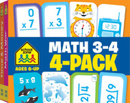 School Zone - Math 3-4 4-Pack Flash Cards - Ages 6+ 3rd Grade 4th