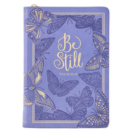 Classic Faux Leather Journal Be Still Purple Butterfly Psalm 46