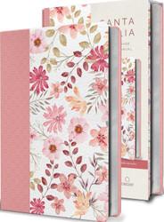 Santa Biblia RVR 1960 Ultradelgada con Letra Grande y Flores Rosadas