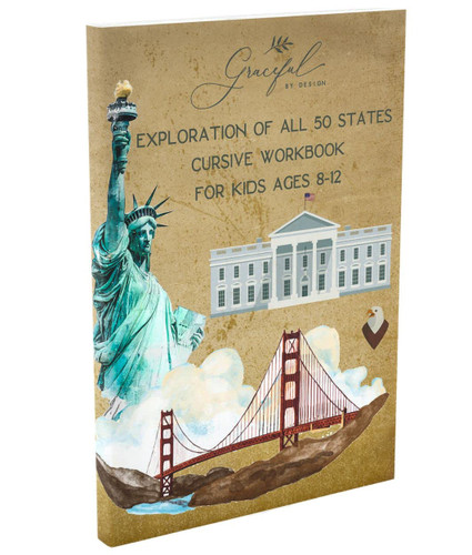 Exploration of All 50 States Cursive Workbook for Kids 8-12: A