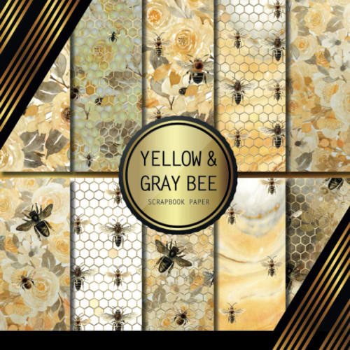 Scrapbook Paper: Yellow And Gray Bee: Double Sided Craft Paper For