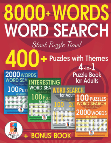 8000+ Words Word Search 4-in-1 Puzzle Book for Adults