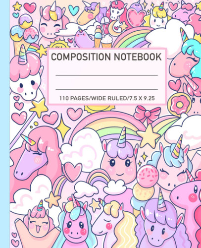 Composition Notebook Wide Ruled: Cute Unicorn Aesthetic Preppy