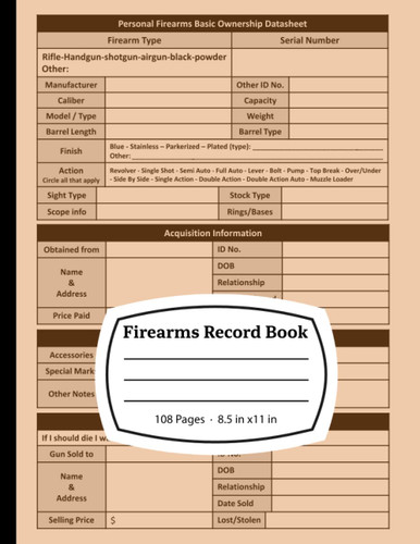 Firearms Record Book: Record Keeping Book for Tracking Gun Inventory