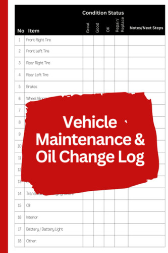 Oil Change Maintenance Log Book