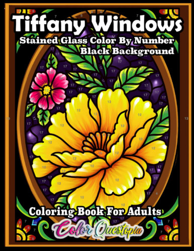 Color by Number for Adults Tiffany Windows Black Background: Numbered