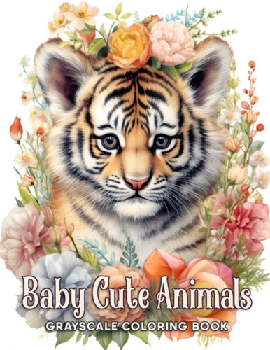 Baby Cute Animals Grayscale Coloring Book