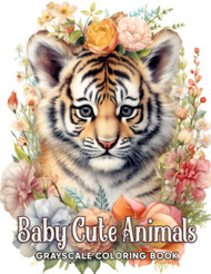 Baby Cute Animals Grayscale Coloring Book