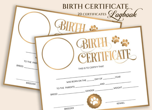 Dog Birth Certificate Logbook
