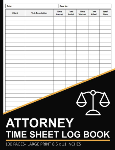 Attorney Time Sheet Log Book