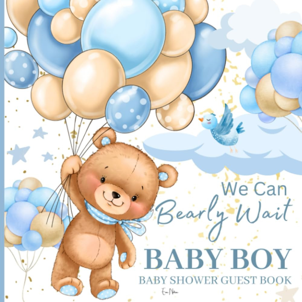 We can Bearly Wait Baby Boy Baby Shower Guest Book by Eva Notira