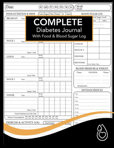 Complete Diabetes Food Journal & Blood Sugar Log Book