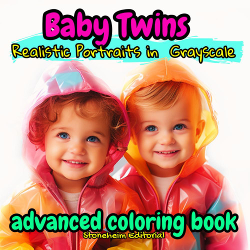 Baby Twins Realistic Baby Portraits Coloring Book in Grayscale