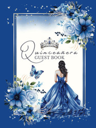 Quinceanera Guest Book Royal Blue and Silver Elegant Floral Roses