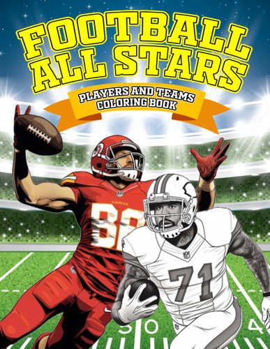 Football All Stars: Players and Team Logos- Sports coloring book for