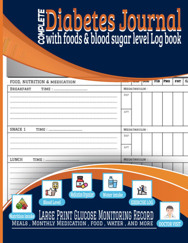 complete diabetes food journal & blood sugar log book