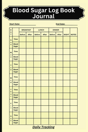Blood Sugar Log Book Journal: Daily Tracking