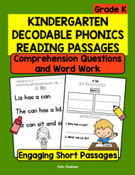 Kindergarten Decodable Phonics Reading Passages with Comprehension