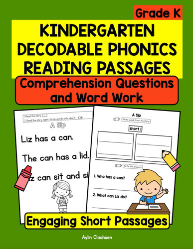Kindergarten Decodable Phonics Reading Passages with Comprehension