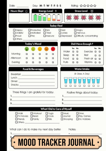 Mood Tracker Journal: Daily Mental Health & Wellness Diary Notebook