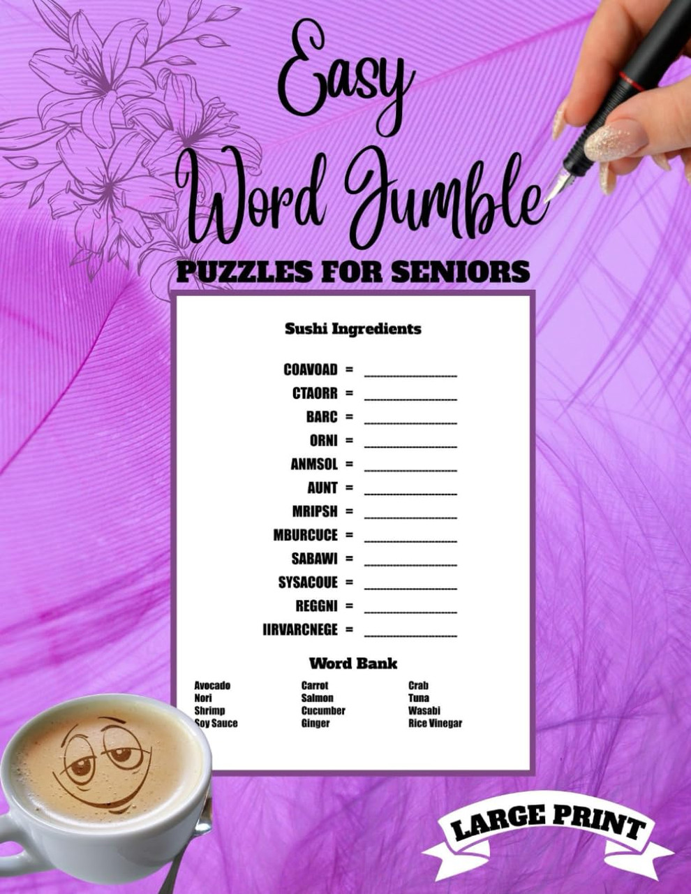 Easy word jumble puzzles for seniors: large print word scramble puzzle book  for adults by kevin edwards - american book warehouse