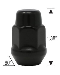 BULGE ACORN LUG NUT 1.38" TALL WITH 3/4" HEX  12MM 1.50 THREAD - BLACK