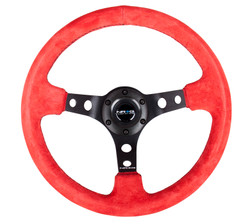 NRG 350MM SPORT 3" DISH RED SUEDE STEERING WHEEL WITH BLACK CENTER SPOKES
