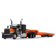 1/64 black/orange Peterbilt 389 63" flattop sleeper with orange Talbert slide axle trailer