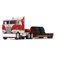 1/64 DCP Peterbilt 352 110" sleeper with red Rogers lowboy and coil load - cream/red 