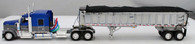1/64 DCP Kenworth W900L 72" flattop aerodyne sleeper with chrome sided/black tarp East end dump trailer - blue/gray