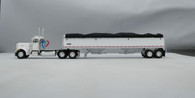 1/64 DCP White Peterbilt 379 day cab with low sided hopper bottom grain trailer