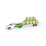 1/64 John Deere Pickup with Gooseneck Flatbed Trailer & Round Hay Bales