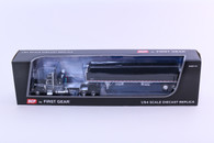 1/64 DCP Black Peterbilt 379 Flattop Sleeper with Tandem Axle Hopper Bottom Grain Trailer