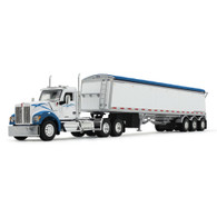 1/64 DCP First Gear white/blue Kenworth W990 day cab with Lode King Distinction hopper bottom grain trailer