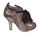Irregular Choice Metallic Grey Abigail's Party, Ankle Boot with lace up Velvet Tie- side view