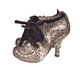 Irregular Choice Metallic Grey Abigail's Party, Ankle Boot with lace up Velvet Tie- side view