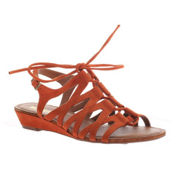 Madeline Girl Suave gladiator sandal, bold orange lace up flat sandal