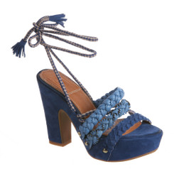 Bacio 61 Pandino Sandal, Women's High Heel Platform Wrap Ankle Sandal, Bold Blue Color