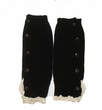Berky Boo- Harper Legwarmers- Knitted Legwarmers with buttons and lace trim- Black