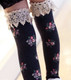 Berky Boo- Cocoa Knee Socks- Floral printed knee socks with lace trim- Dark Charcoal heather
